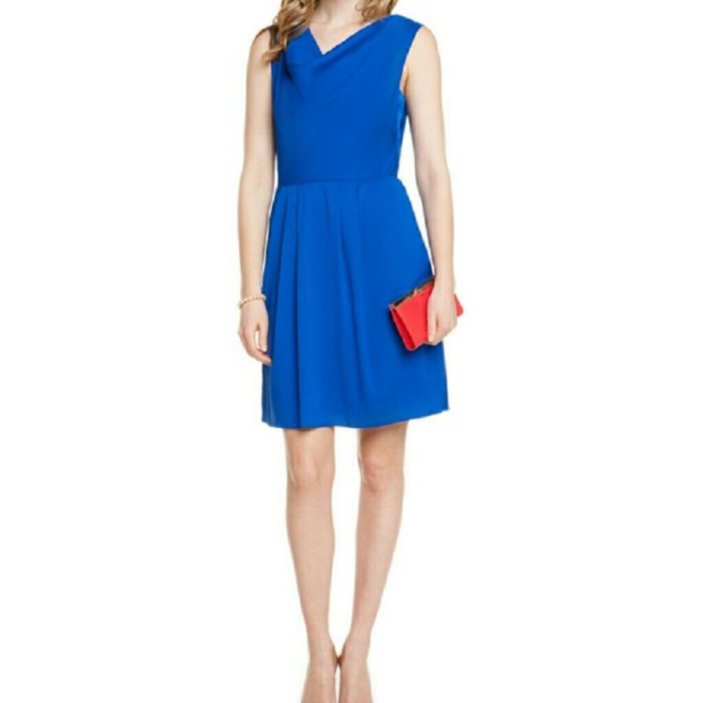 Catherine Malandrino Calypso Blue Delilah Cowl Neck Midi Dress Sz 8 NWOT